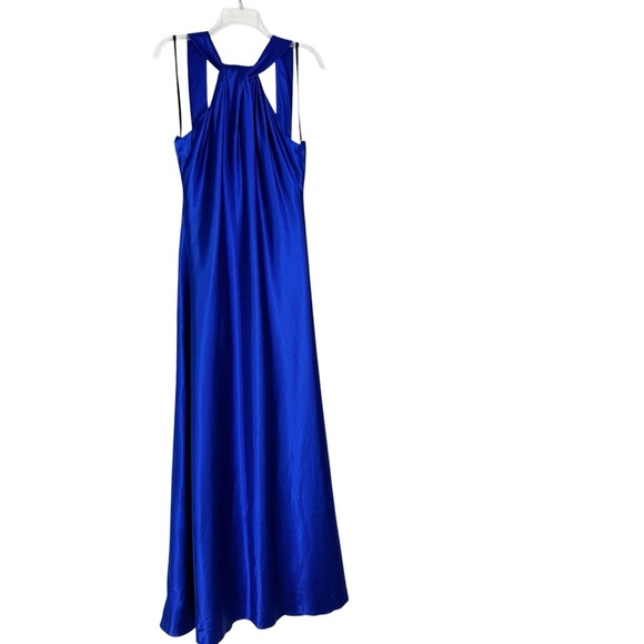 Calvin Klein Halter Neck Gown with Draped Neckline and Open Back Blue Size 14 - Picture 5 of 10